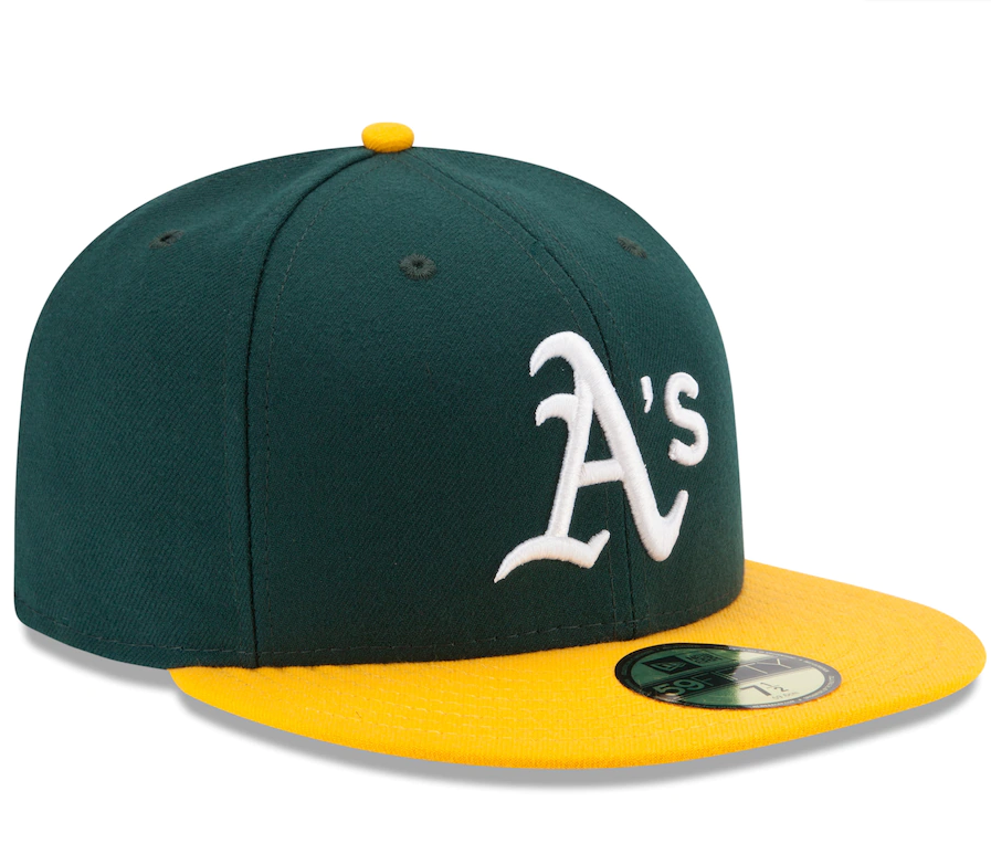 Men s Athletics New Era Green Yellow Home Authentic Collection On-Field 59FIFTY Fitted Hat Official Team Hat Sports Fan Cap Official MLB Team Hat