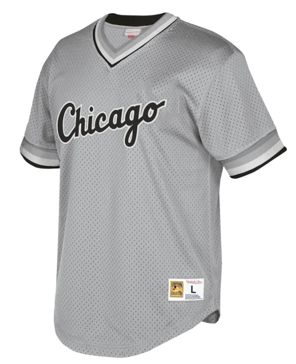 Men s Chicago White Sox Road Grey Cooperstown Collection V-Neck Mesh Batting Practice Jersey By Mitchell And Ness Official Team Jersey Sports Fan