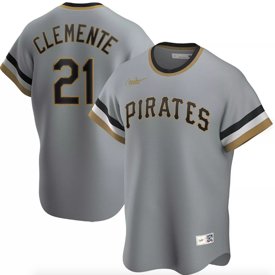 Men s Pittsburgh Pirates Roberto Clemente Nike Road Gray Replica Jersey Official Team Jersey Sports Fan Apparel Official MLB Team Jersey Baseball Fan