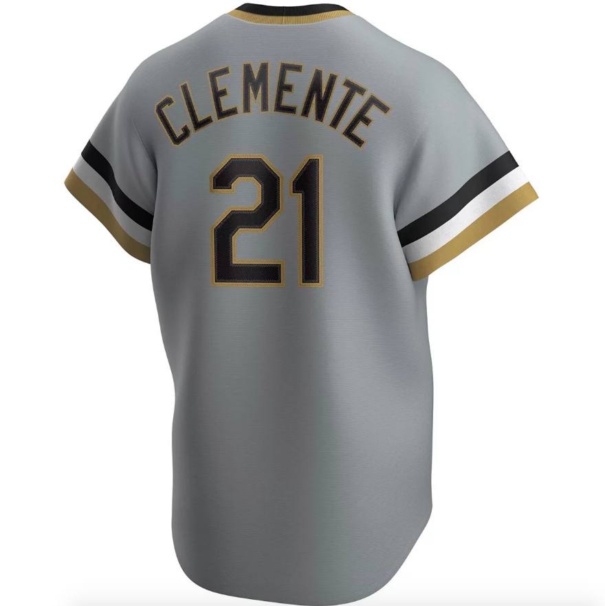 Men s Pittsburgh Pirates Roberto Clemente Nike Road Gray Replica Jersey Official Team Jersey Sports Fan Apparel Official MLB Team Jersey Baseball Fan