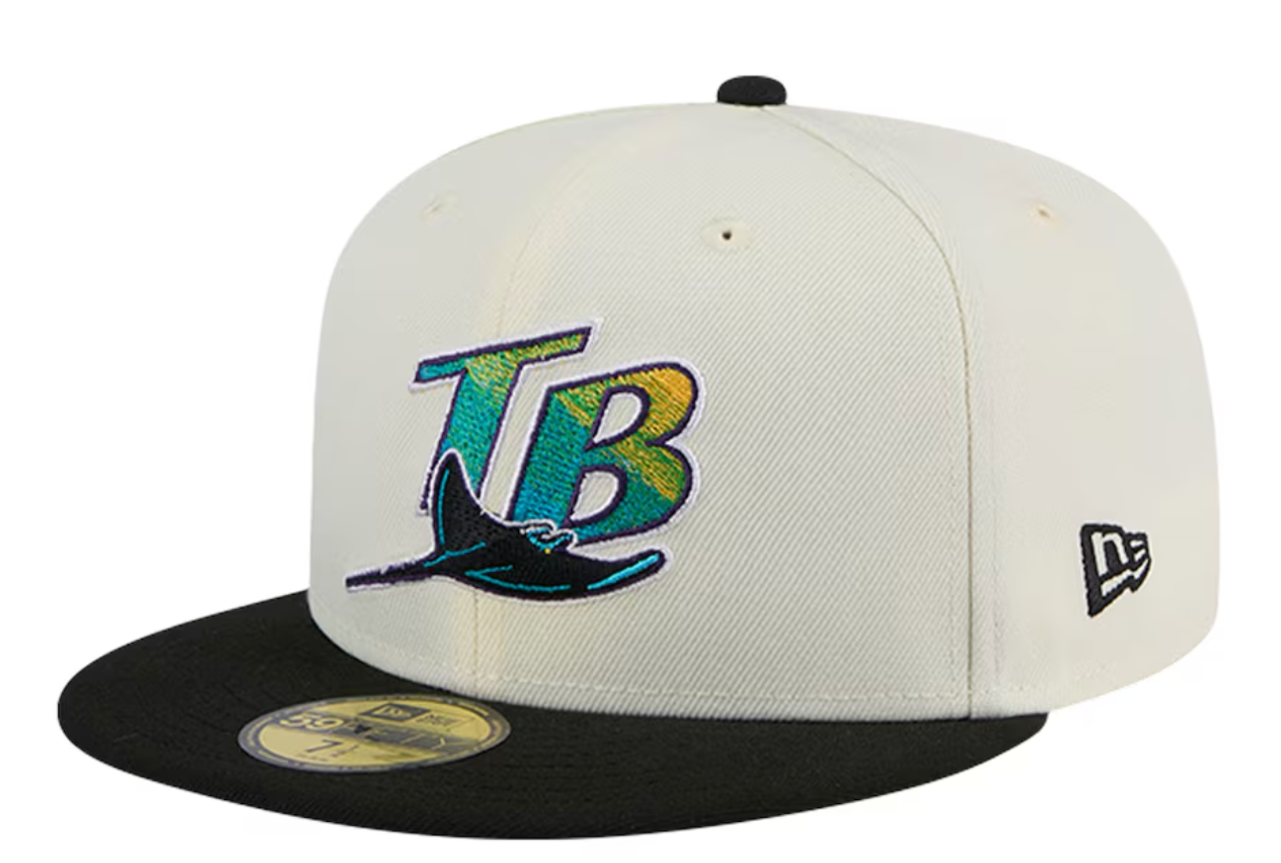 Tampa Bay Devil Rays Cooperstown Collection Cream Black Leather Visor New Era 59FIFTY Fitted Hat Official Team Hat Sports Fan Cap Official MLB Team