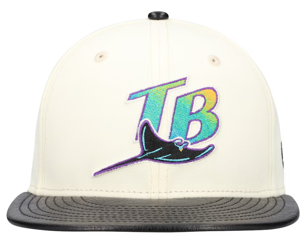 Tampa Bay Devil Rays Cooperstown Collection Cream Black Leather Visor New Era 59FIFTY Fitted Hat Official Team Hat Sports Fan Cap Official MLB Team