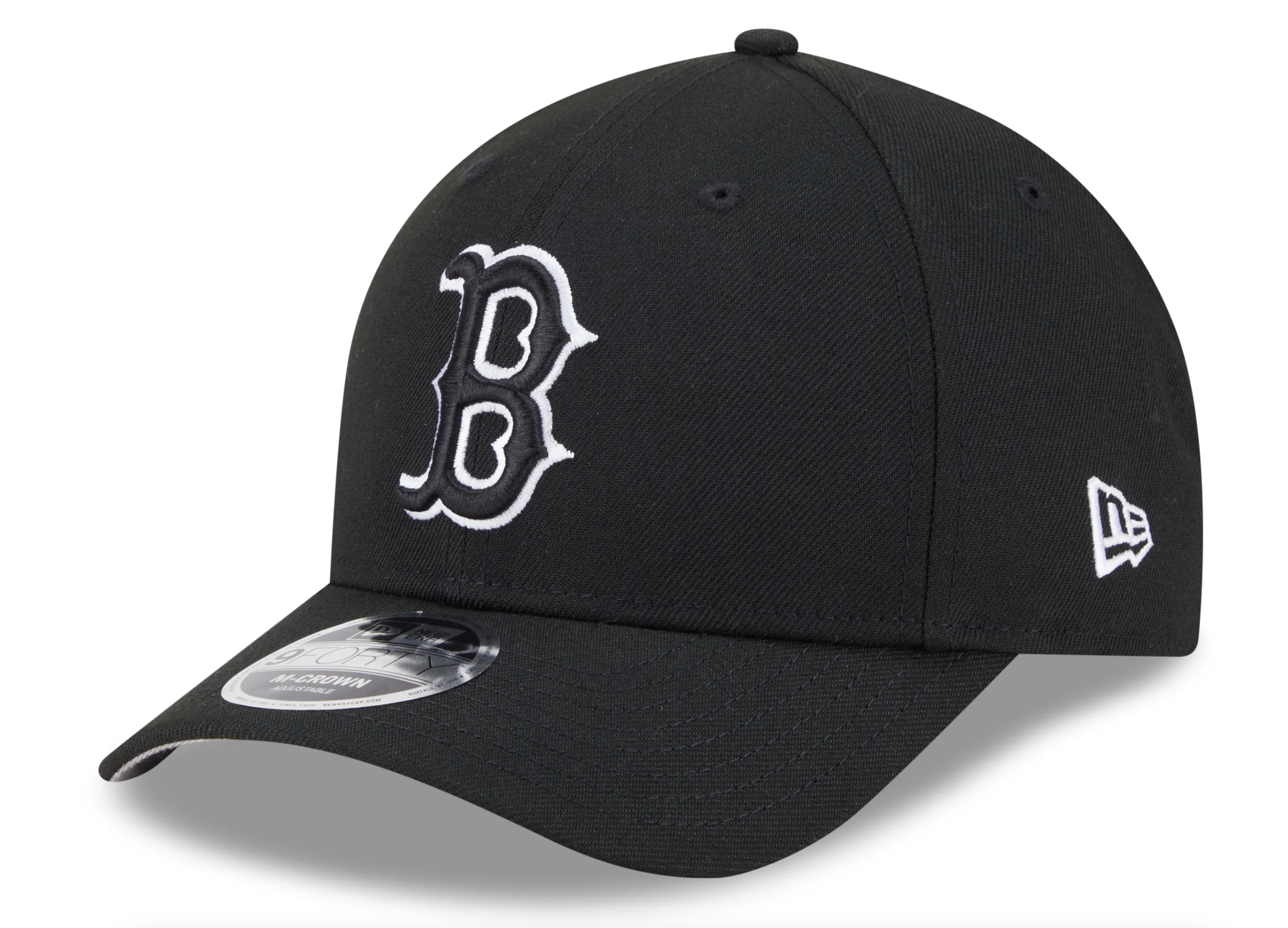 Boston Red Sox Black and White New Era M-Crown 9FORTY Adjustable Hat Official Team Hat Sports Fan Cap Official MLB Team Hat Baseball Fan Cap