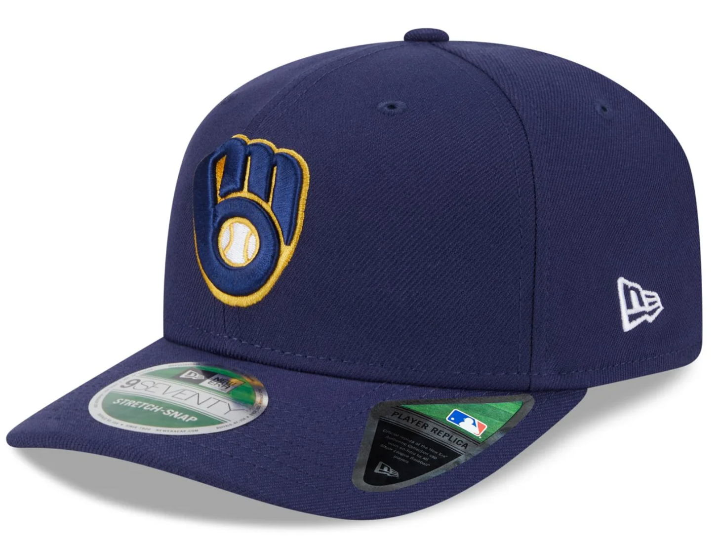 Milwaukee Brewers Navy New Era Player Replica 9SEVENTY Stretch Snap Adjustable Hat Official Team Hat Sports Fan Cap Official MLB Team Hat Baseball