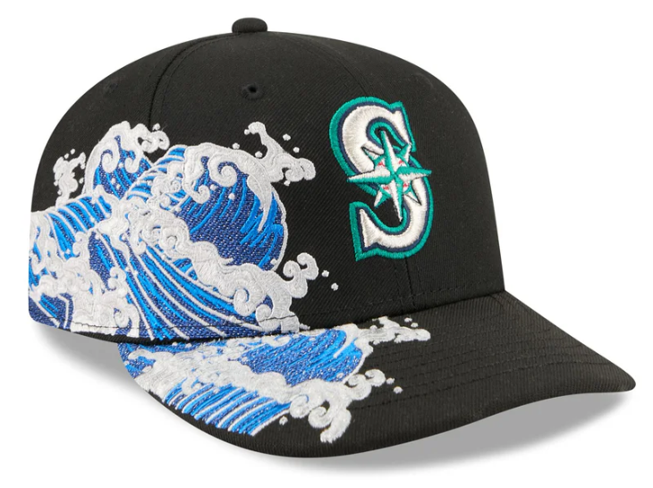 Seattle Mariners MLB Waves 59FIFTY Fitted New Era Black White Official Team Hat Sports Fan Cap Official MLB Team Hat Baseball Fan Cap