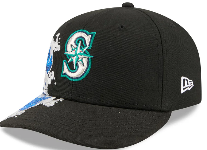 Seattle Mariners MLB Waves 59FIFTY Fitted New Era Black White Official Team Hat Sports Fan Cap Official MLB Team Hat Baseball Fan Cap