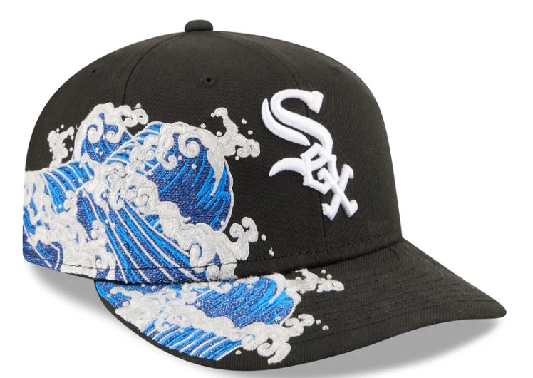Chicago White Sox MLB Waves 59FIFTY Fitted New Era Black White Official Team Hat Sports Fan Cap Official MLB Team Hat Baseball Fan Cap