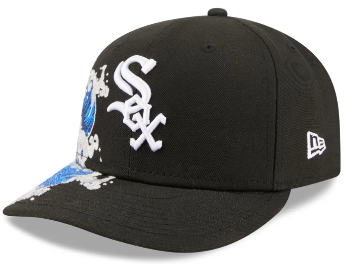 Chicago White Sox MLB Waves 59FIFTY Fitted New Era Black White Official Team Hat Sports Fan Cap Official MLB Team Hat Baseball Fan Cap