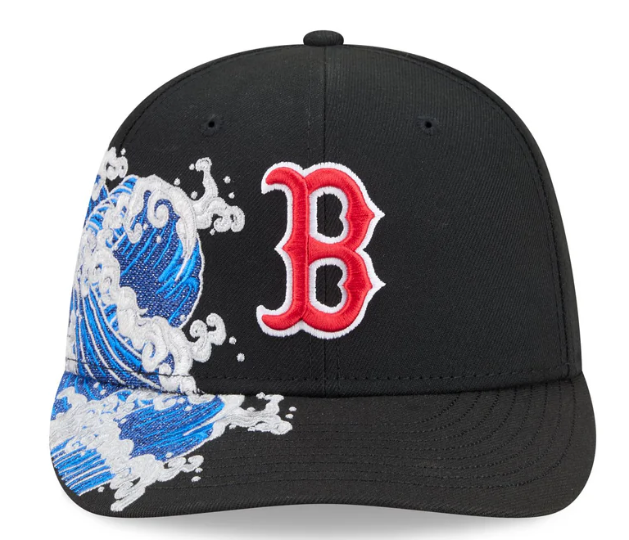 Boston Redsox MLB Waves 59FIFTY Fitted New Era Black White Official Team Hat Sports Fan Cap Official MLB Team Hat Baseball Fan Cap