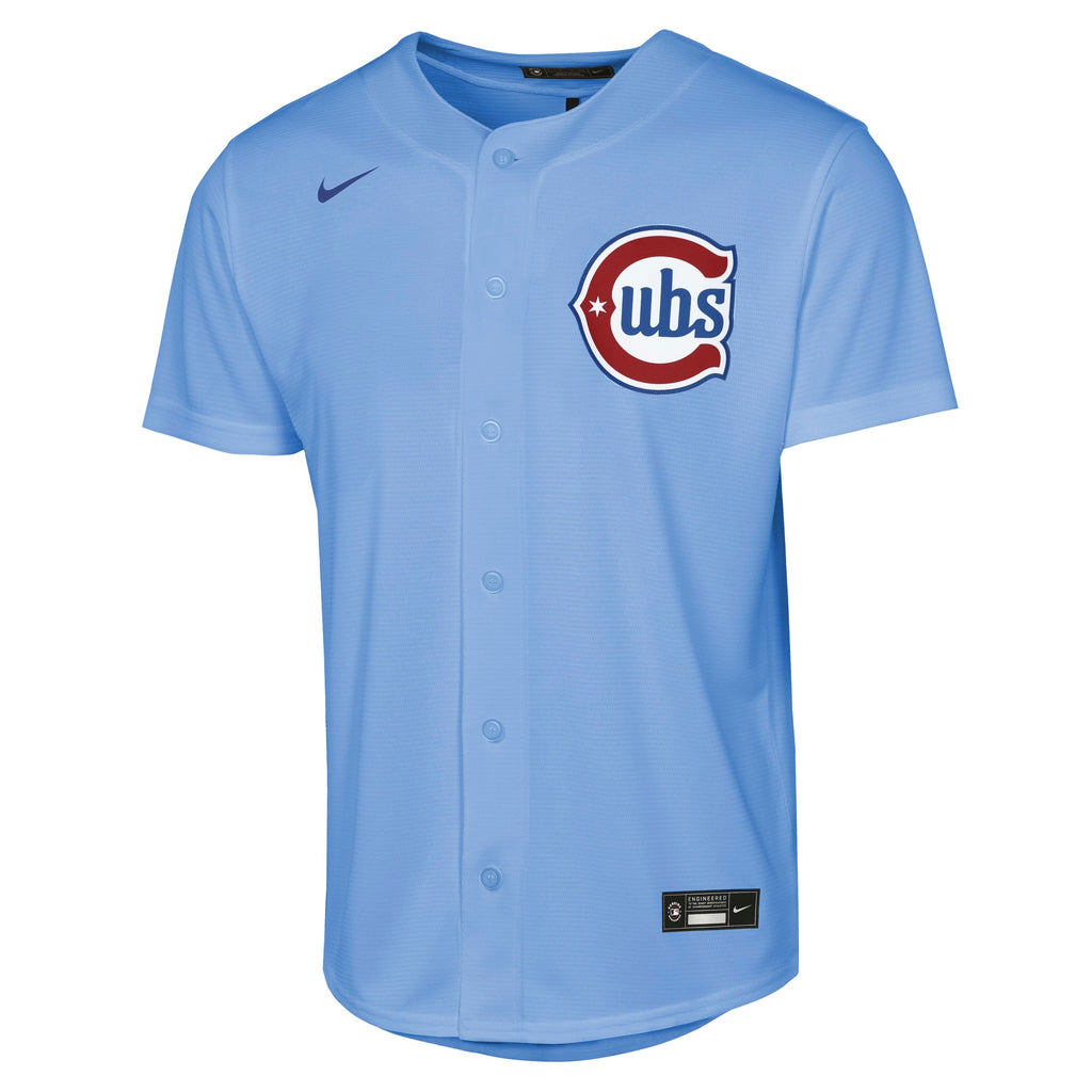 Youth Chicago Cubs Alex Bregman Alternate 2 NIKE Baseline Powder Blue Replica Jersey Official Team Jersey Sports Fan Apparel Official MLB Team Jersey