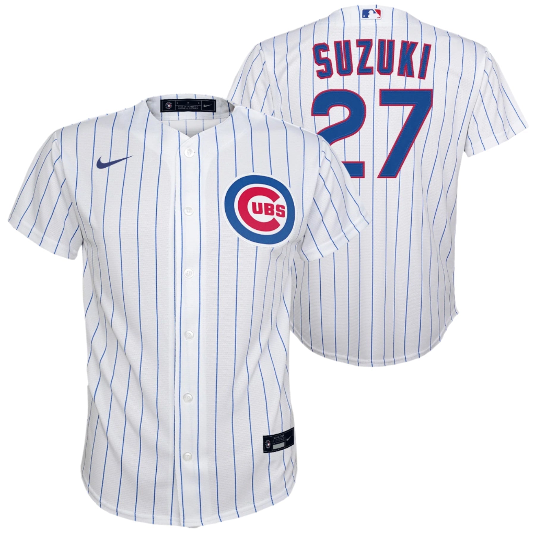 NIKE Youth Seiya Suzuki Chicago Cubs White Home Game Replica Jersey Official Team Jersey Sports Fan Apparel Official MLB Team Jersey Baseball Fan