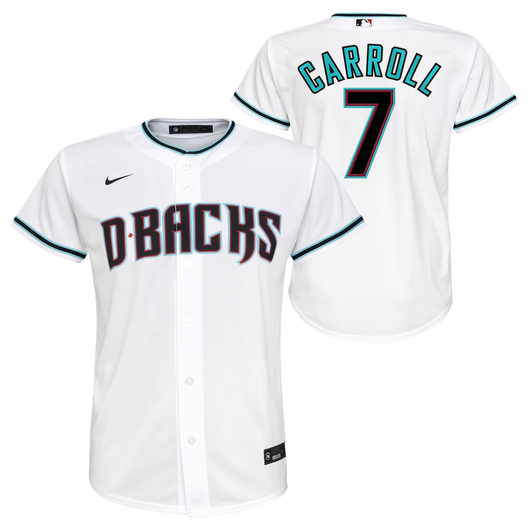 Youth Corbin Carroll Arizona Diamondbacks White Home Replica NIKE Screen Print Jersey Official Team Jersey Sports Fan Apparel Official MLB Team