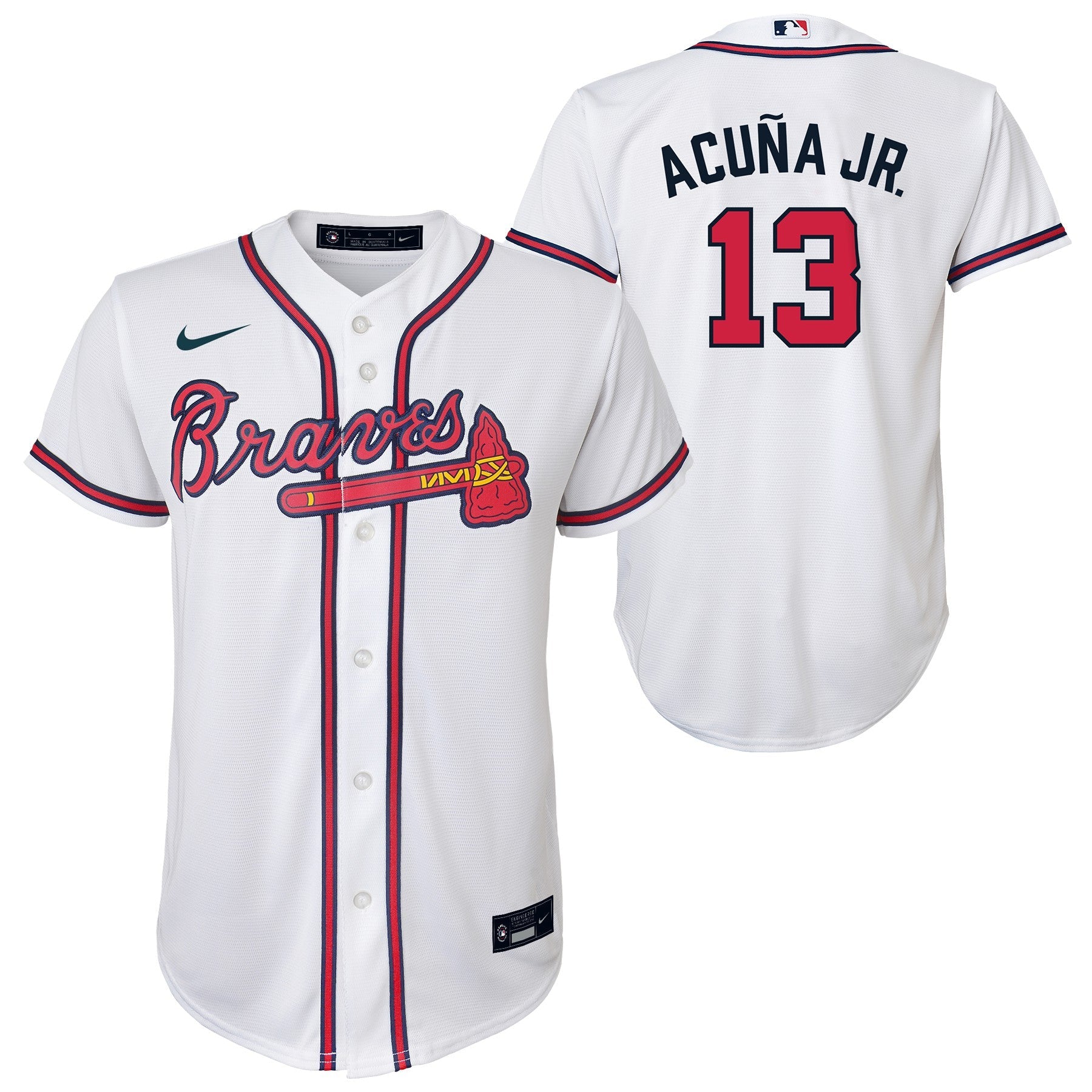 Youth Ronald Acuna Jr Atlanta Braves White Home Replica NIKE Screen Print Jersey Official Team Jersey Sports Fan Apparel Official MLB Team Jersey