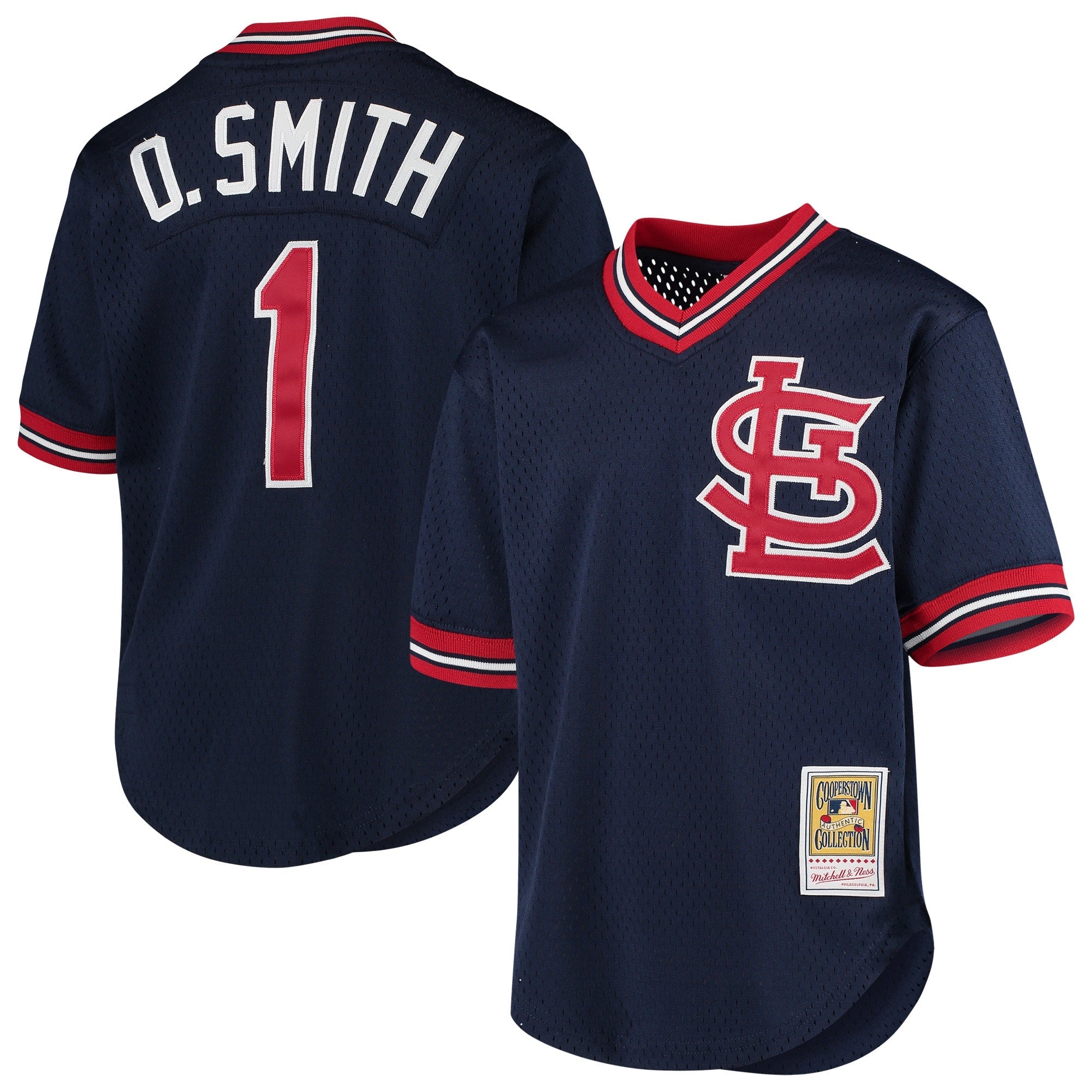 Men s Mitchell And Ness Ozzie Smith St Louis Cardinals 1994 Navy Batting Practice Cooperstown Jersey Official Team Jersey Sports Fan Apparel Official