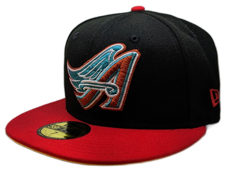 Anaheim Angels New Era 2 Tone Black Red Guns N Roses Inspired Rock Pack 59FIFTY Fitted Hat Official Team Hat Sports Fan Cap Official MLB Team Hat