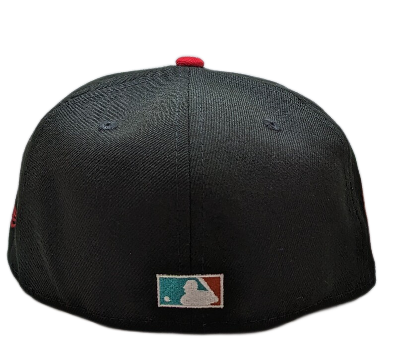 Anaheim Angels New Era 2 Tone Black Red Guns N Roses Inspired Rock Pack 59FIFTY Fitted Hat Official Team Hat Sports Fan Cap Official MLB Team Hat