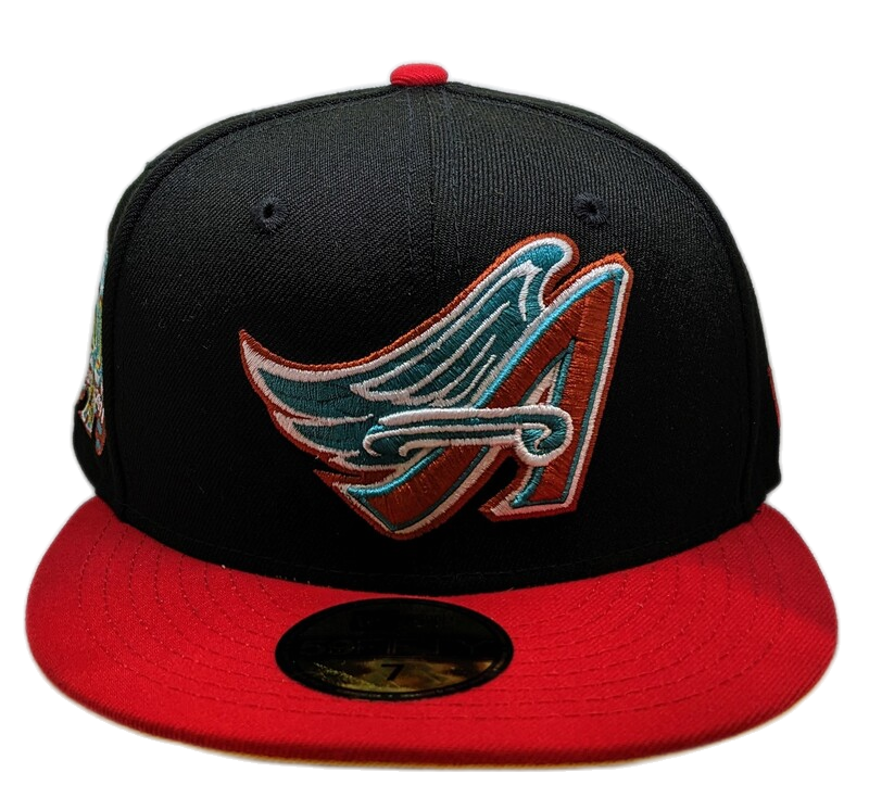 Anaheim Angels New Era 2 Tone Black Red Guns N Roses Inspired Rock Pack 59FIFTY Fitted Hat Official Team Hat Sports Fan Cap Official MLB Team Hat