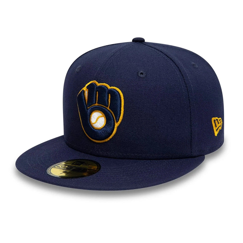 Milwaukee Brewers MLB AC Perf 59FIFTY Fitted New Era Blue Official Team Hat Sports Fan Cap Official MLB Team Hat Baseball Fan Cap