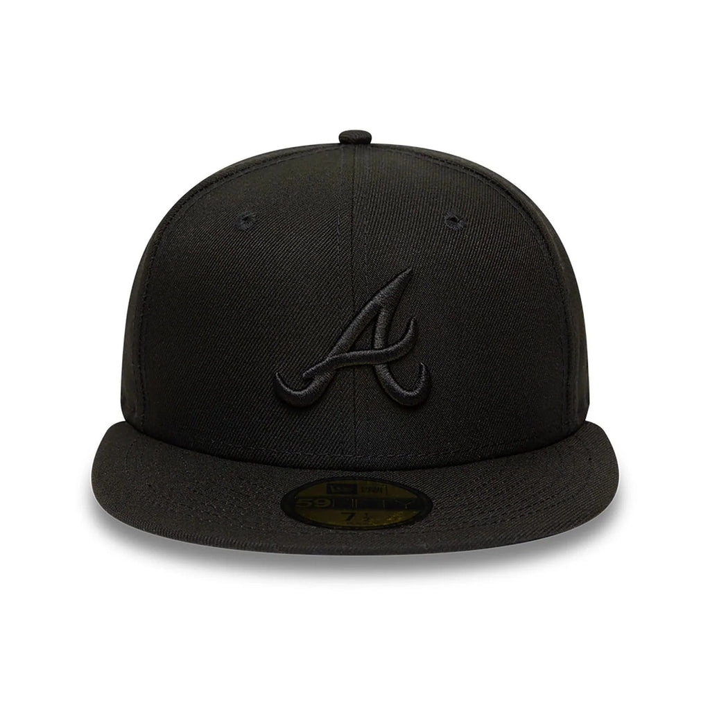 Atlanta Braves MLB League Essential 59FIFTY Fitted New Era Black Black Official Team Hat Sports Fan Cap Official MLB Team Hat Baseball Fan Cap