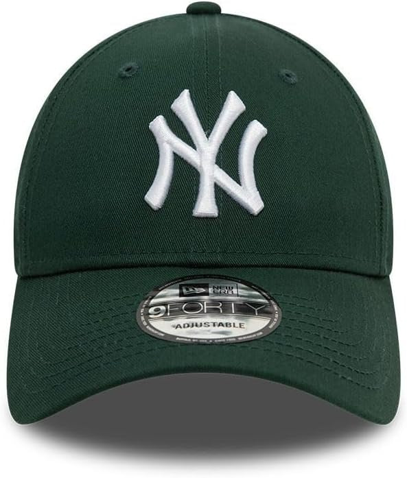 New York Yankees MLB League Essential 9FORTY Strapback New Era Dark Green White Official Team Hat Sports Fan Cap Official MLB Team Hat Baseball Fan
