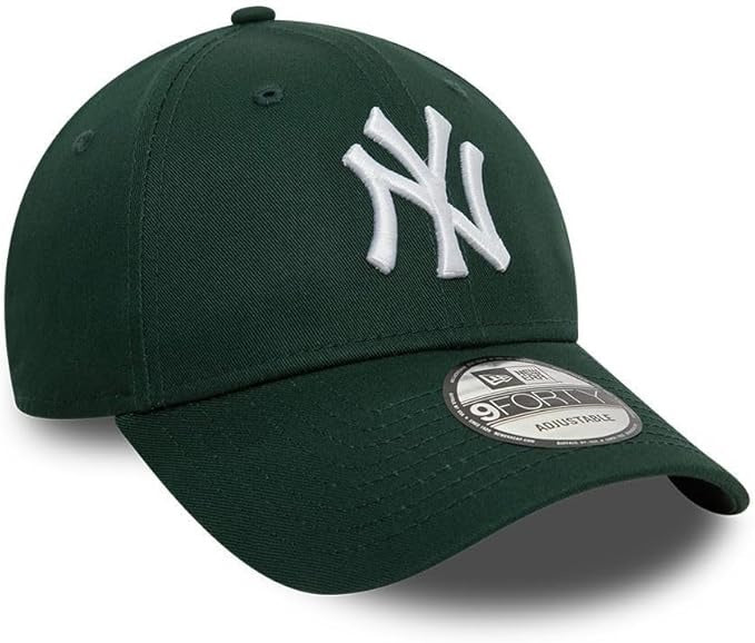 New York Yankees MLB League Essential 9FORTY Strapback New Era Dark Green White Official Team Hat Sports Fan Cap Official MLB Team Hat Baseball Fan