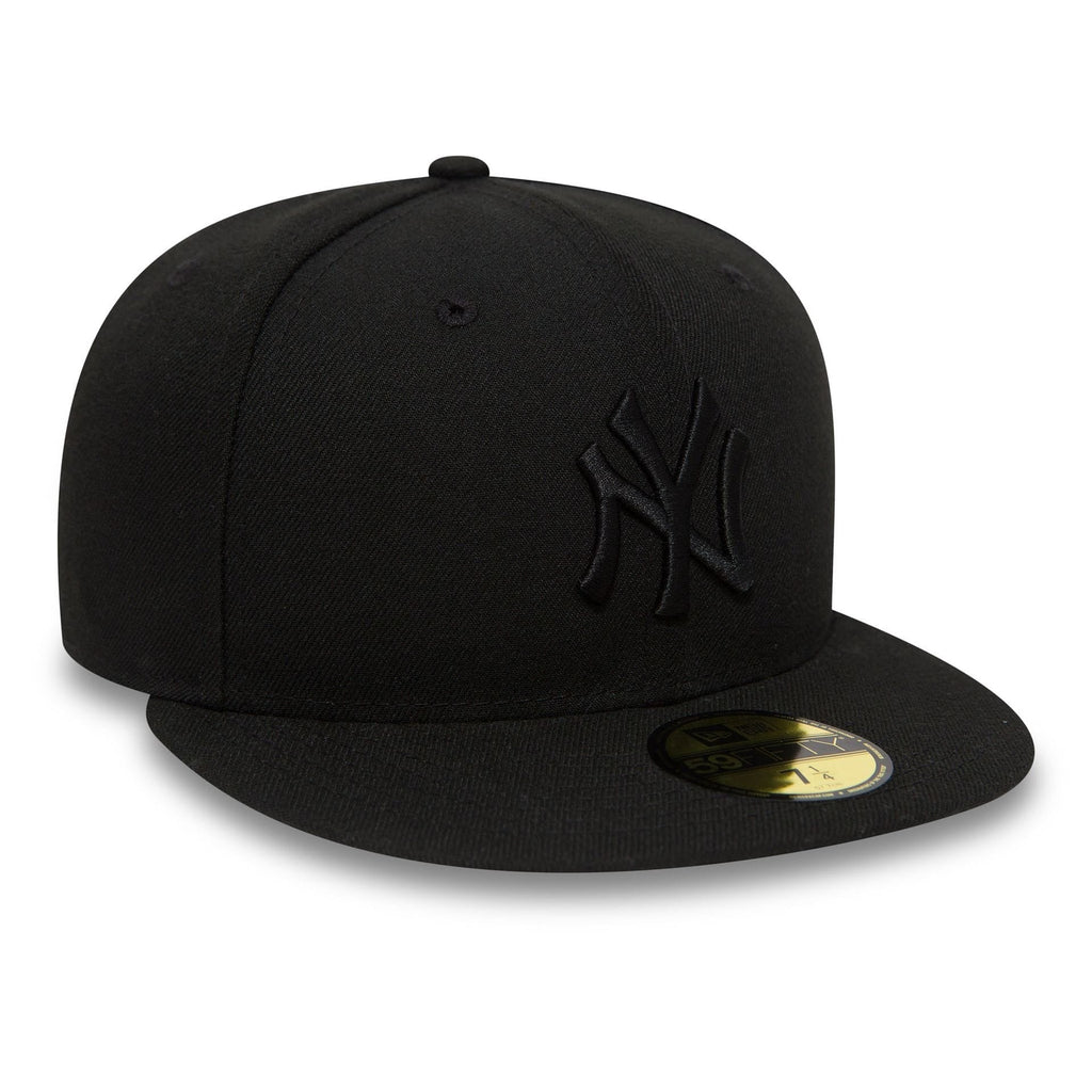 New York Yankees MLB League Essential 59FIFTY Fitted New Era Black Black Official Team Hat Sports Fan Cap Official MLB Team Hat Baseball Fan Cap