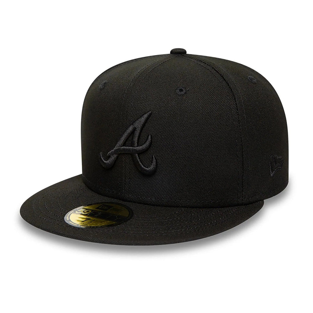 Atlanta Braves MLB League Essential 59FIFTY Fitted New Era Black Black Official Team Hat Sports Fan Cap Official MLB Team Hat Baseball Fan Cap