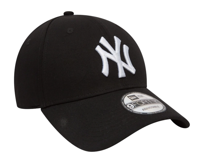 New York Yankees MLB League Essential 9FORTY Strapback New Era Black White Official Team Hat Sports Fan Cap Official MLB Team Hat Baseball Fan Cap