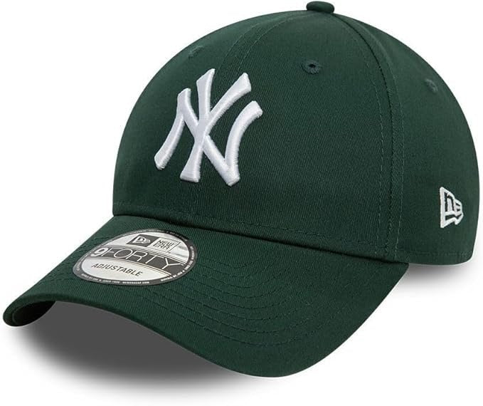 New York Yankees MLB League Essential 9FORTY Strapback New Era Dark Green White Official Team Hat Sports Fan Cap Official MLB Team Hat Baseball Fan