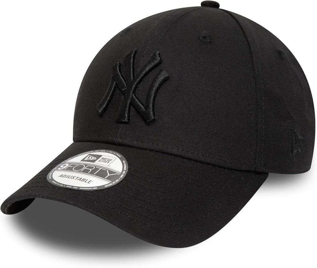 New York Yankees MLB League Essential 9FORTY Strapback New Era Black Black Official Team Hat Sports Fan Cap Official MLB Team Hat Baseball Fan Cap