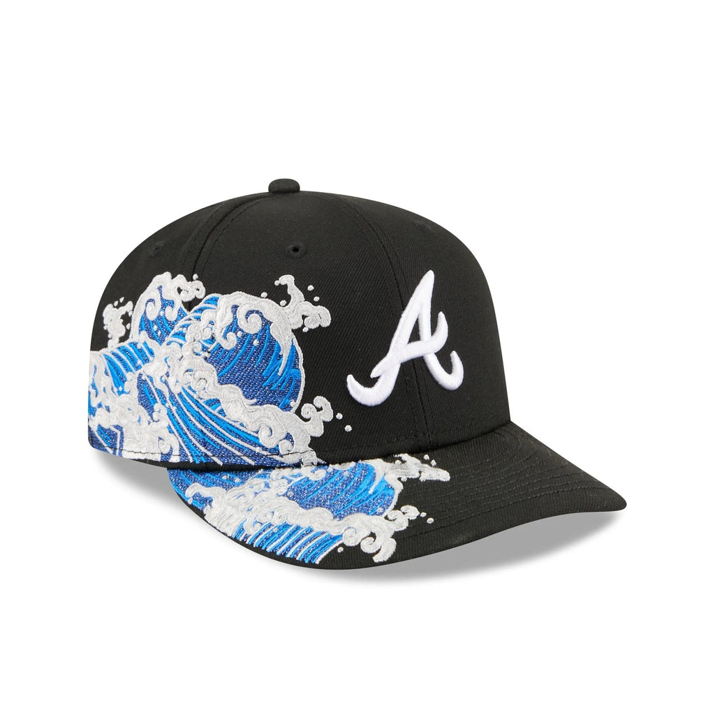 Atlanta Braves MLB Waves 59FIFTY Fitted New Era Black White Official Team Hat Sports Fan Cap Official MLB Team Hat Baseball Fan Cap