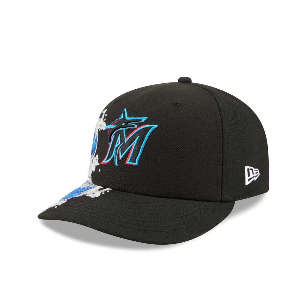 Miami Marlins MLB Waves 59FIFTY Fitted New Era Black White Official Team Hat Sports Fan Cap Official MLB Team Hat Baseball Fan Cap