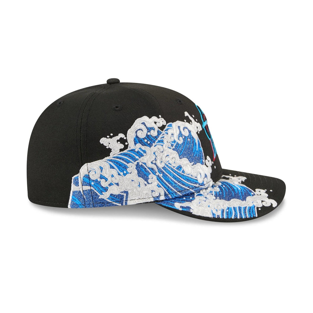 Miami Marlins MLB Waves 59FIFTY Fitted New Era Black White Official Team Hat Sports Fan Cap Official MLB Team Hat Baseball Fan Cap