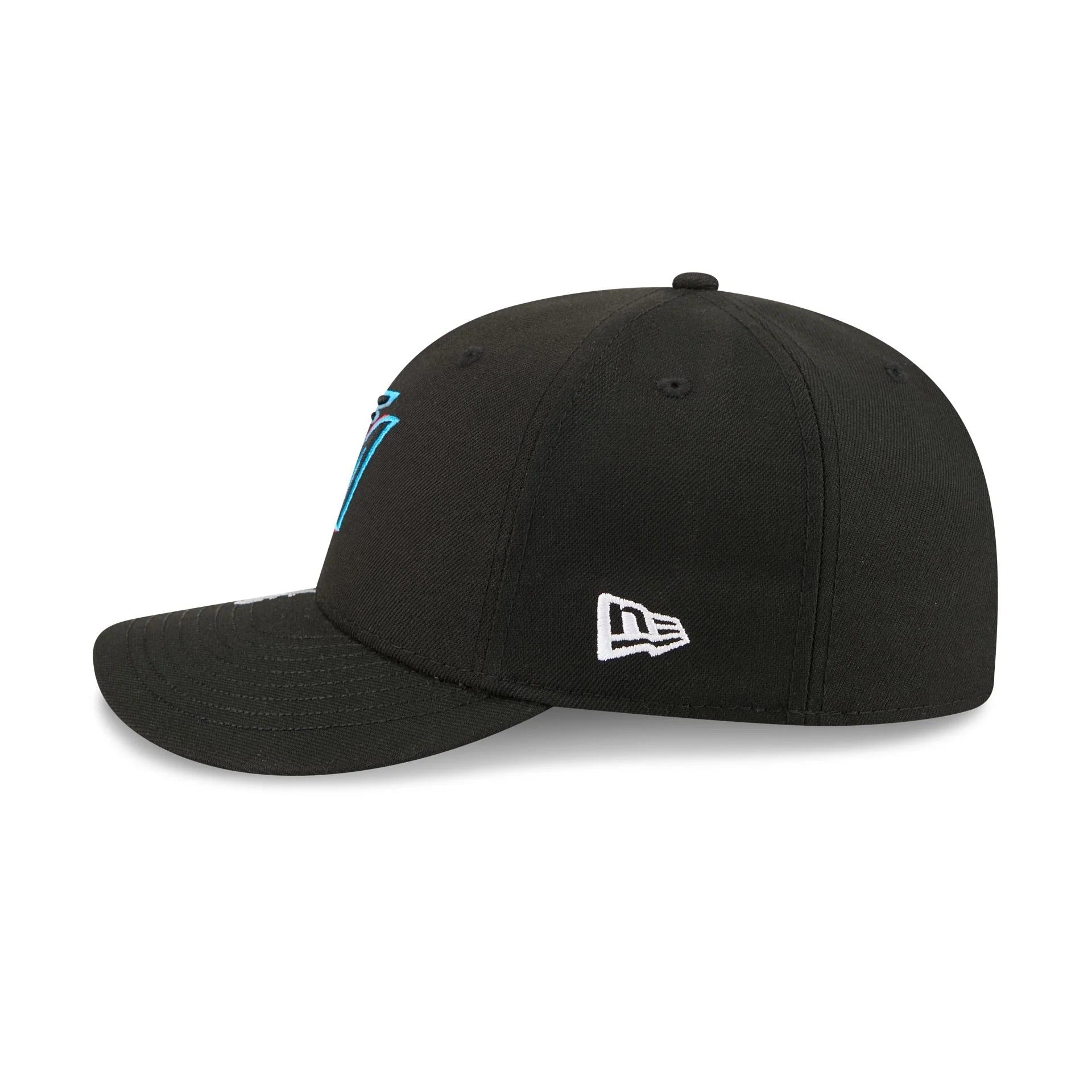 Miami Marlins MLB Waves 59FIFTY Fitted New Era Black White Official Team Hat Sports Fan Cap Official MLB Team Hat Baseball Fan Cap