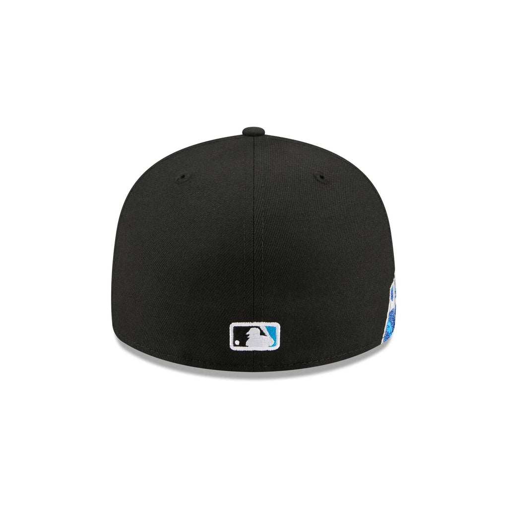 Miami Marlins MLB Waves 59FIFTY Fitted New Era Black White Official Team Hat Sports Fan Cap Official MLB Team Hat Baseball Fan Cap