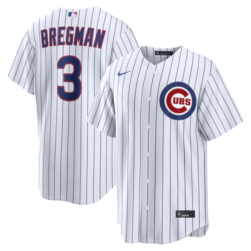 Mens Chicago Cubs Alex Bregman White Home Premium Twill Replica Jersey Official Team Jersey Sports Fan Apparel Official MLB Team Jersey Baseball Fan