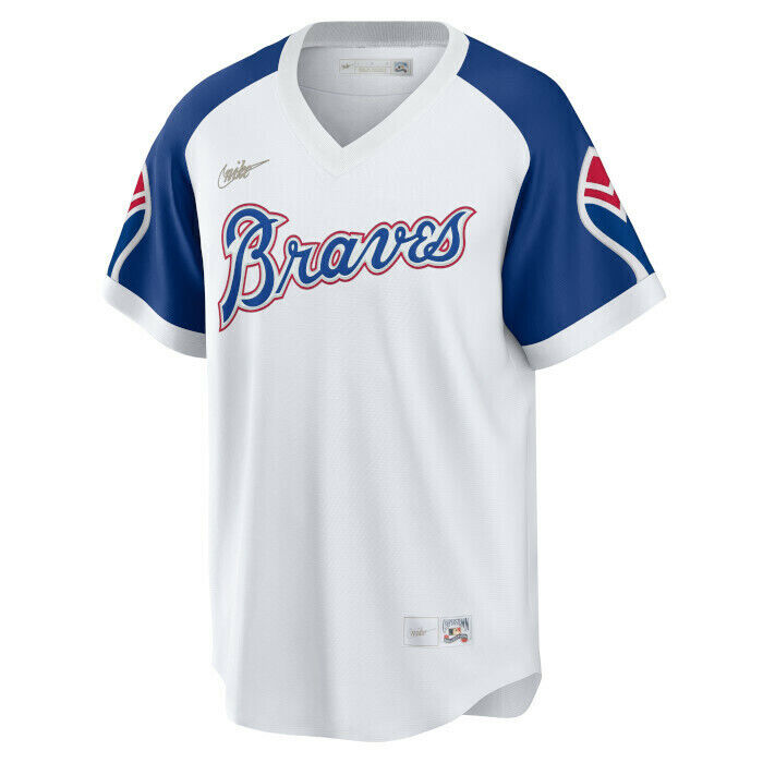 Nike Men s Atlanta Braves Hank Aaron Cooperstown Collection Home Replica Cool Base Jersey Official Team Jersey Sports Fan Apparel Official MLB Team