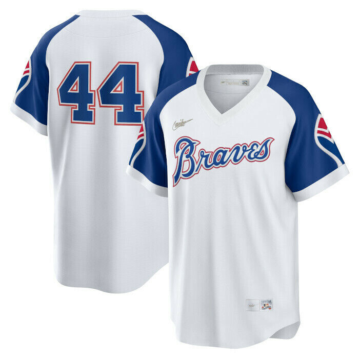Nike Men s Atlanta Braves Hank Aaron Cooperstown Collection Home Replica Cool Base Jersey Official Team Jersey Sports Fan Apparel Official MLB Team