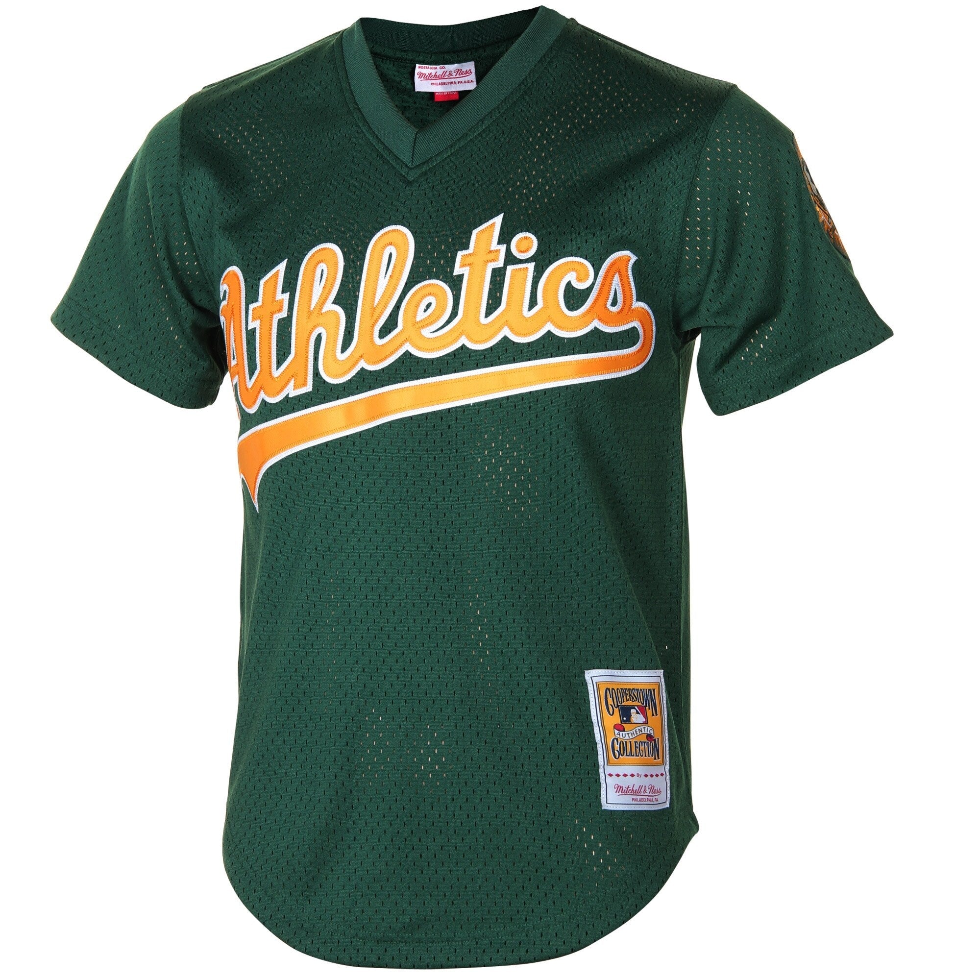 Men s Oakland Athletics Rickey Henderson 1998 Mitchell And Ness Green Cooperstown 1987 Mesh Batting Practice Jersey Official Team Jersey Sports Fan