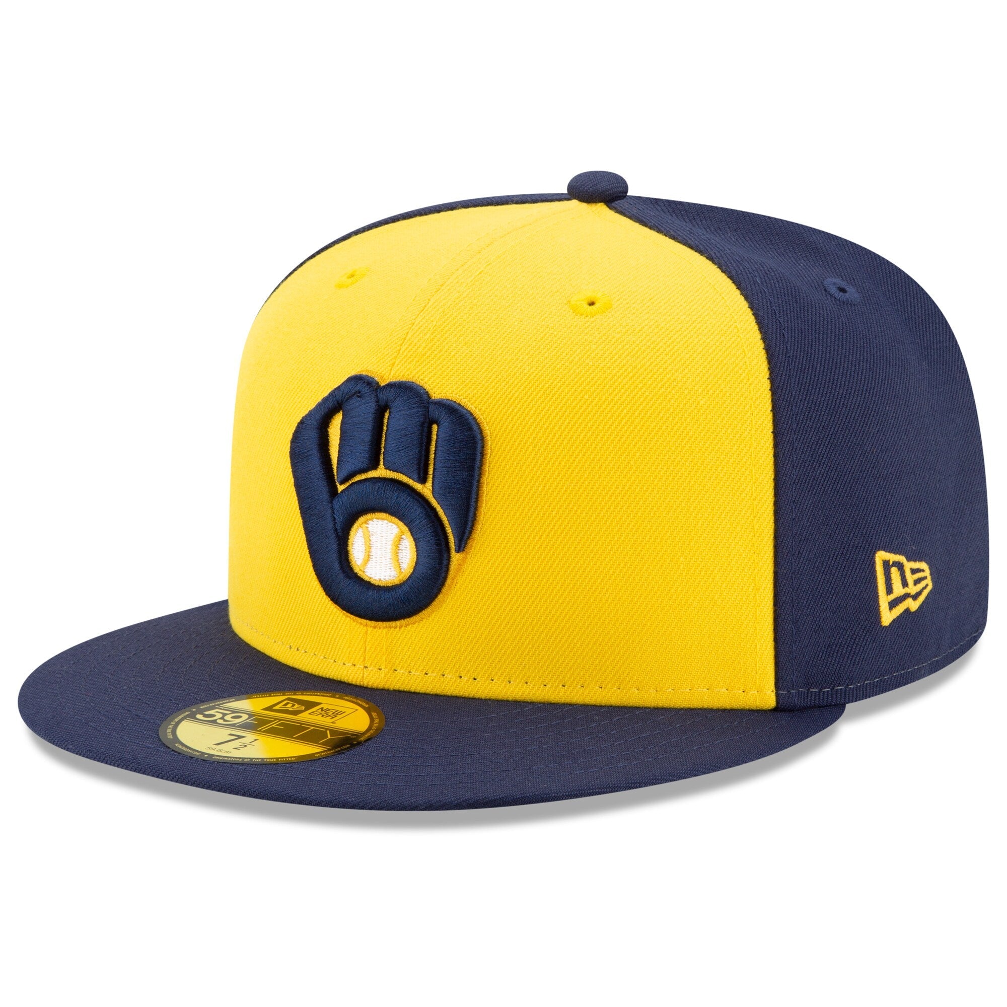 Men s Milwaukee Brewers New Era Navy Yellow Alternate Authentic Collection On-Field 59FIFTY Fitted Hat Official Team Hat Sports Fan Cap Official MLB