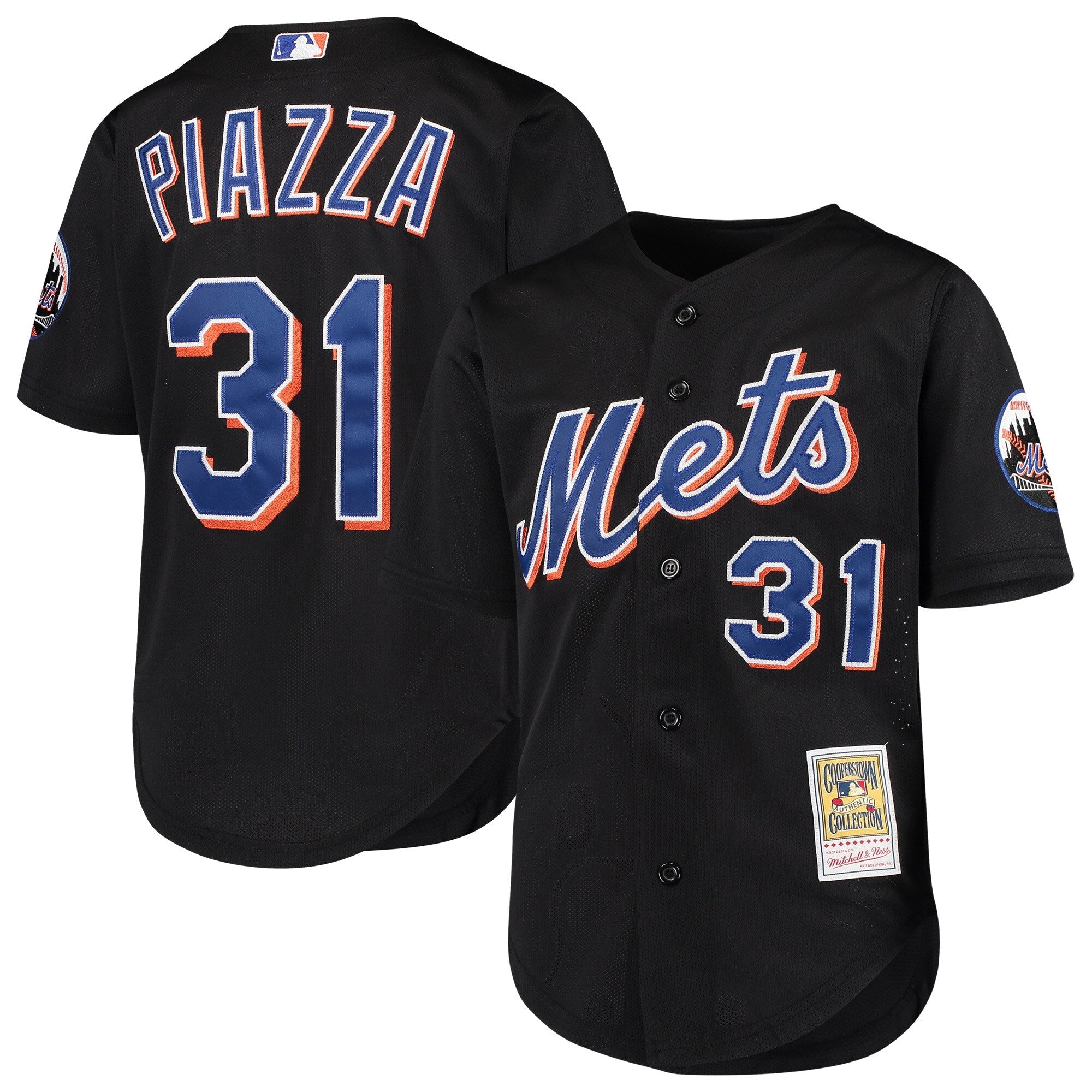 Youth New York Mets Mike Piazza Mitchell And Ness Black Cooperstown Collection Batting Practice Jersey Official Team Jersey Sports Fan Apparel