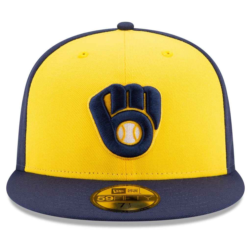 Men s Milwaukee Brewers New Era Navy Yellow Alternate Authentic Collection On-Field 59FIFTY Fitted Hat Official Team Hat Sports Fan Cap Official MLB