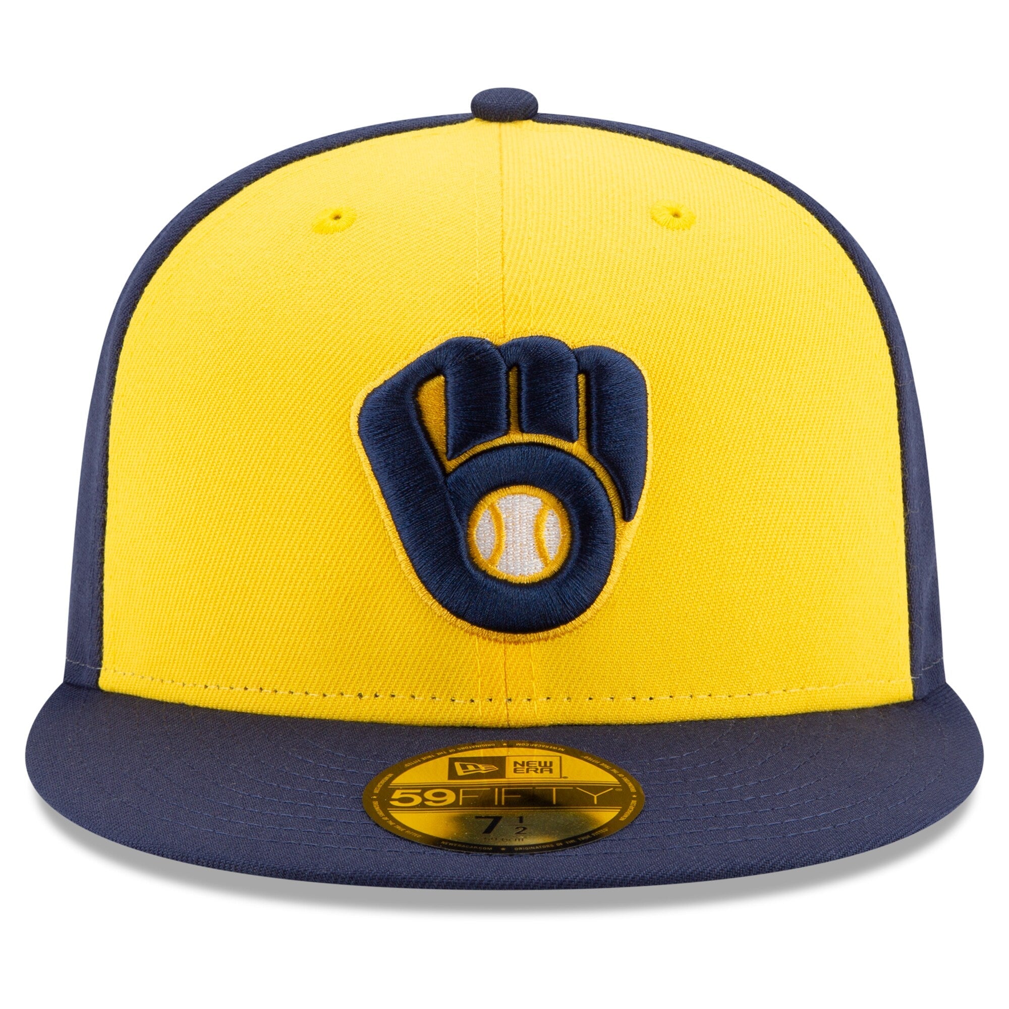 Men s Milwaukee Brewers New Era Navy Yellow Alternate Authentic Collection On-Field 59FIFTY Fitted Hat Official Team Hat Sports Fan Cap Official MLB