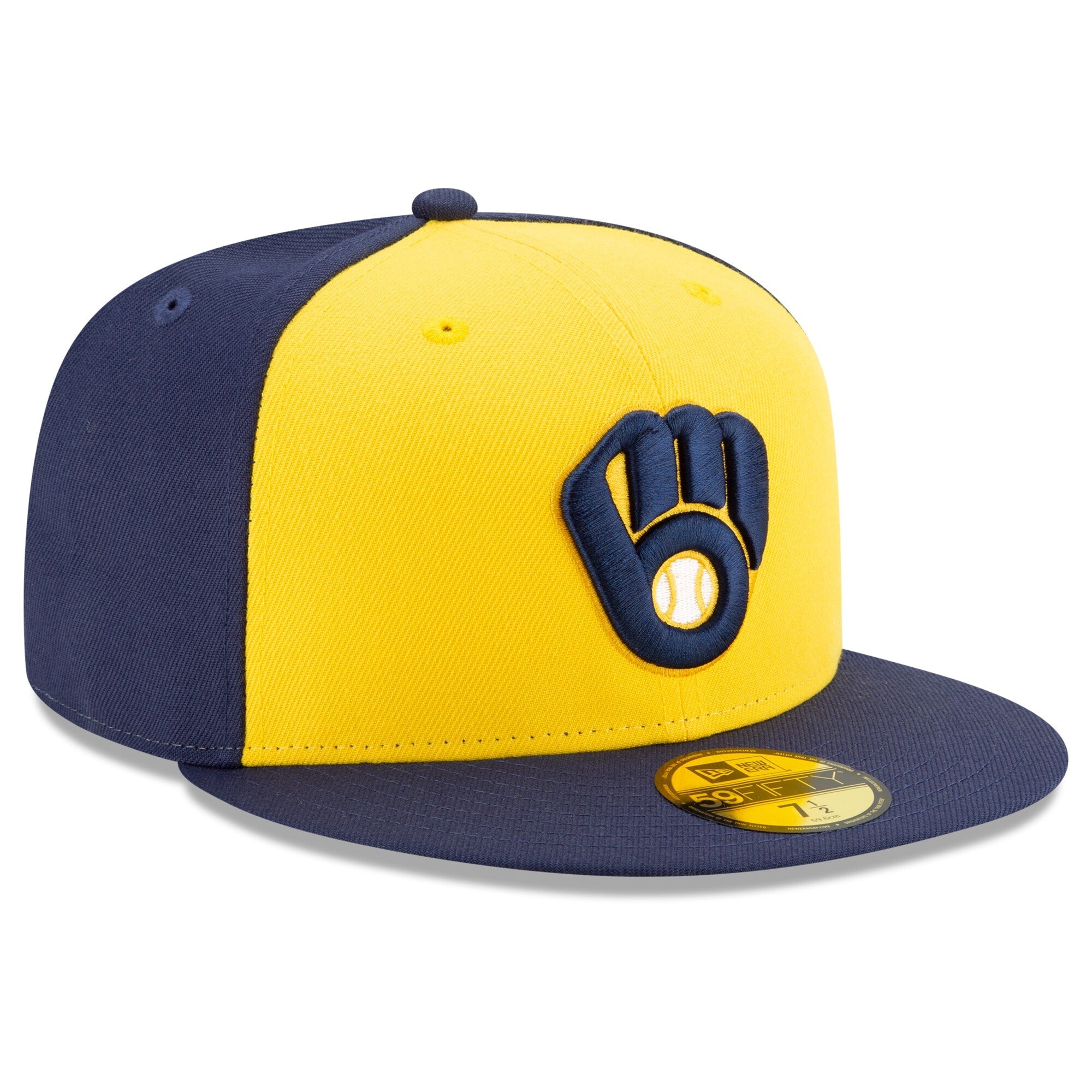 Men s Milwaukee Brewers New Era Navy Yellow Alternate Authentic Collection On-Field 59FIFTY Fitted Hat Official Team Hat Sports Fan Cap Official MLB